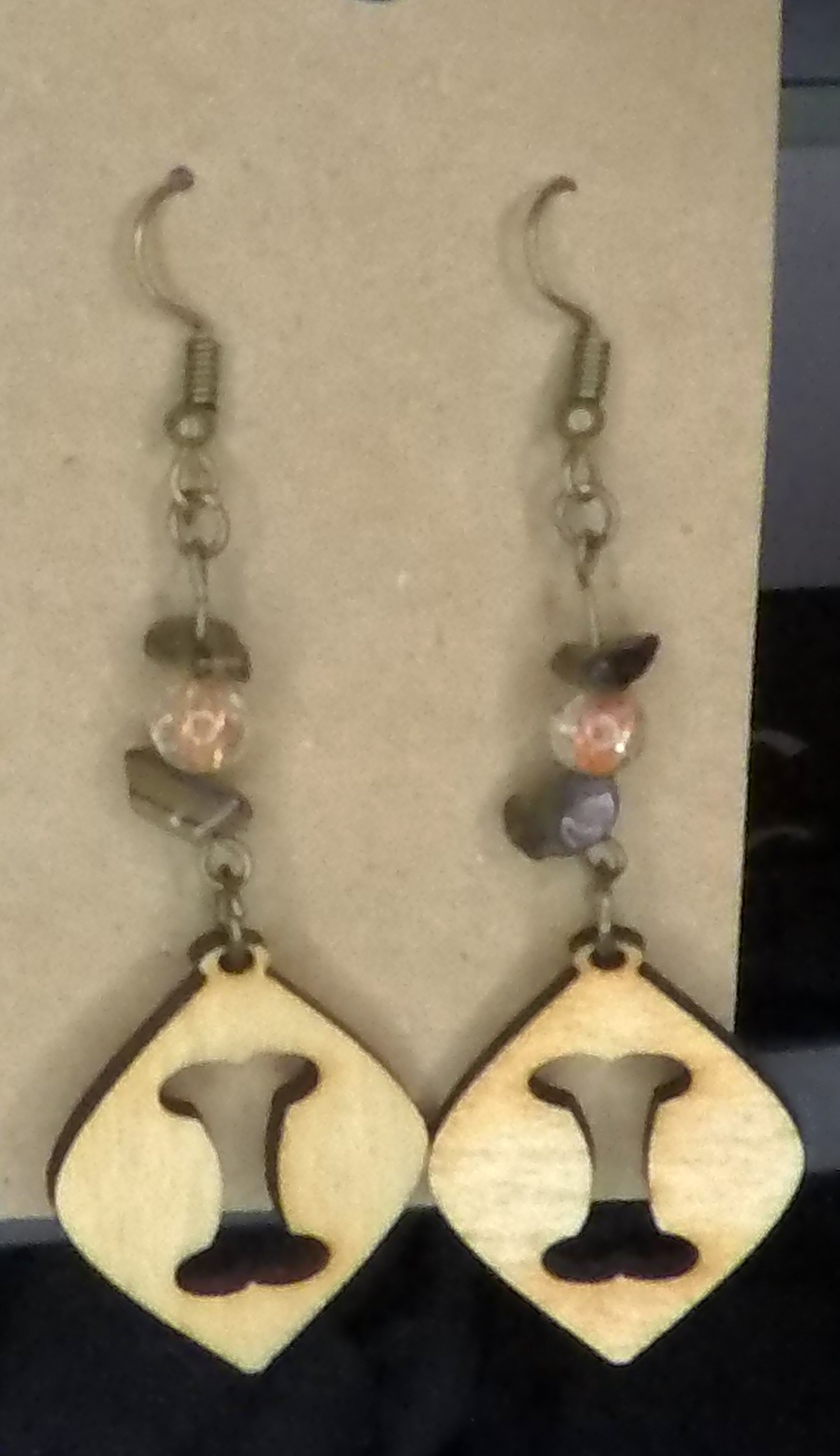 Bone Silhouette w/Rock Beads Wooden Earrings