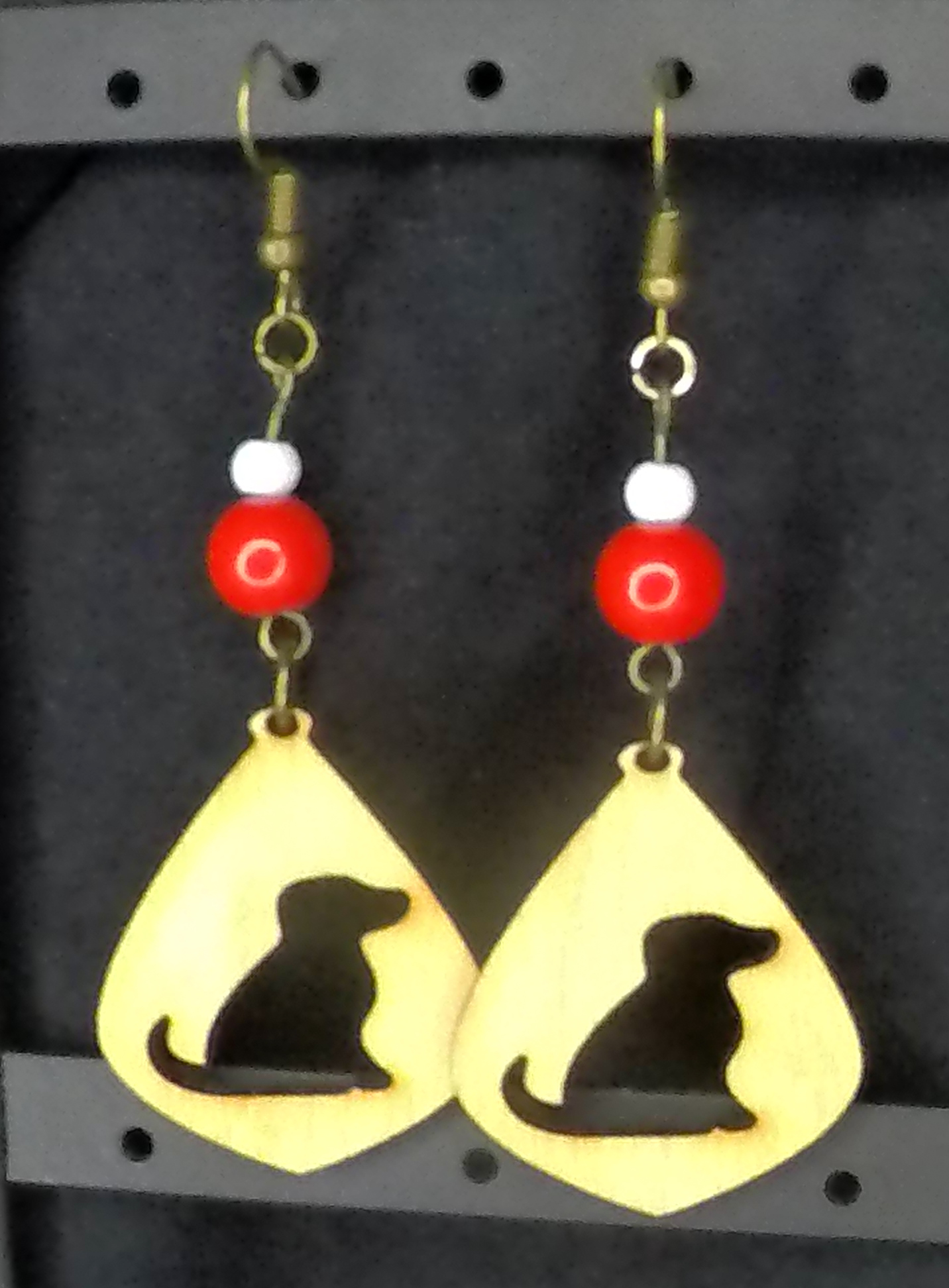 Dog Silhouette w/Red Wooden Earrings