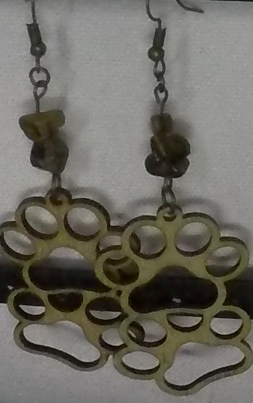 Double Paw w/Rocks Wooden Earrings
