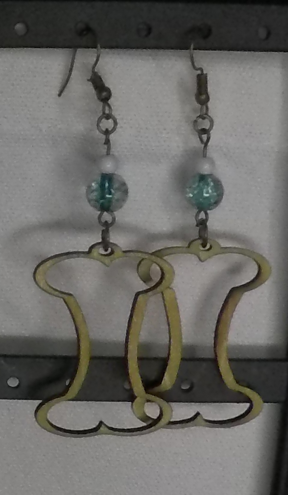 Large Bone w/Sea Green Bead Wooden Earrings