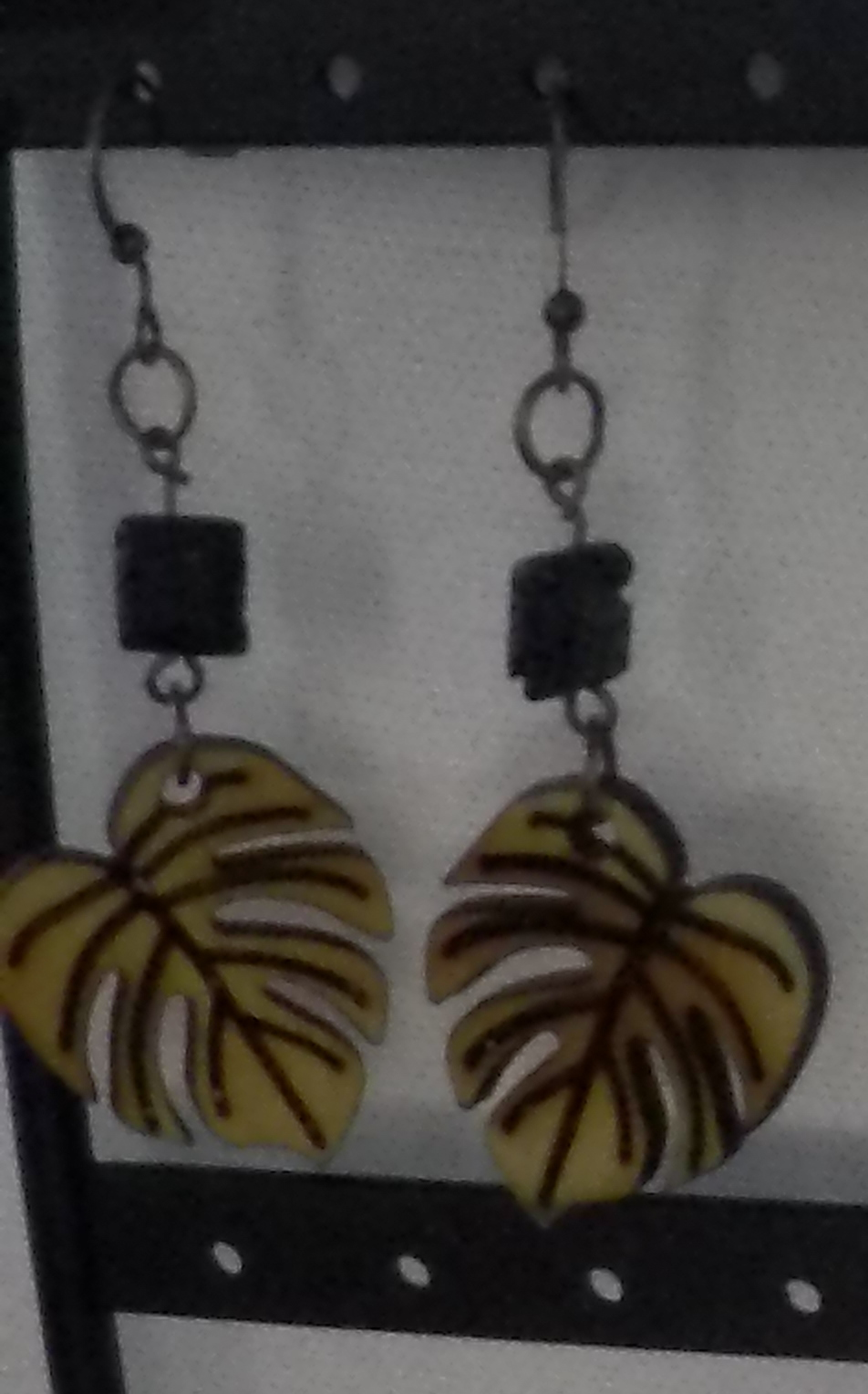 Monstera Leaf w/Stone Wooden Earrings