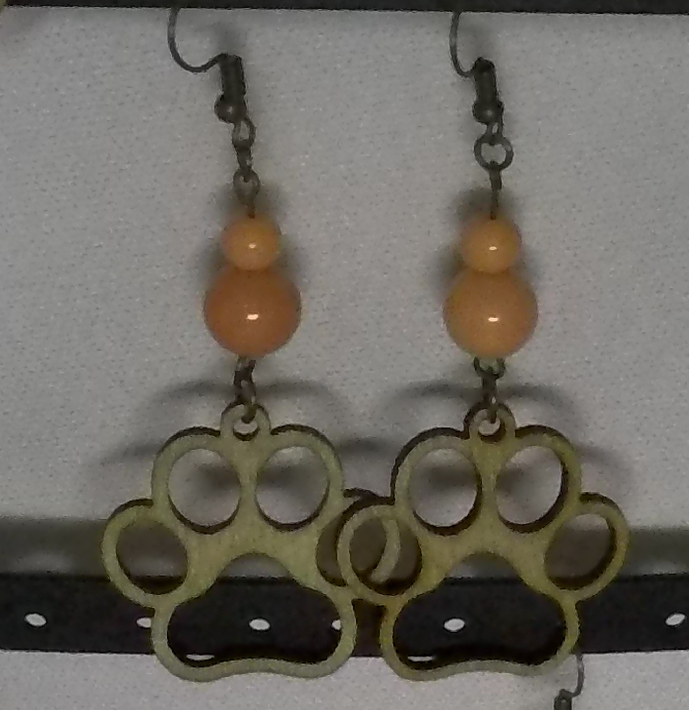 Small Paw w/Double Bead Wooden Earrings