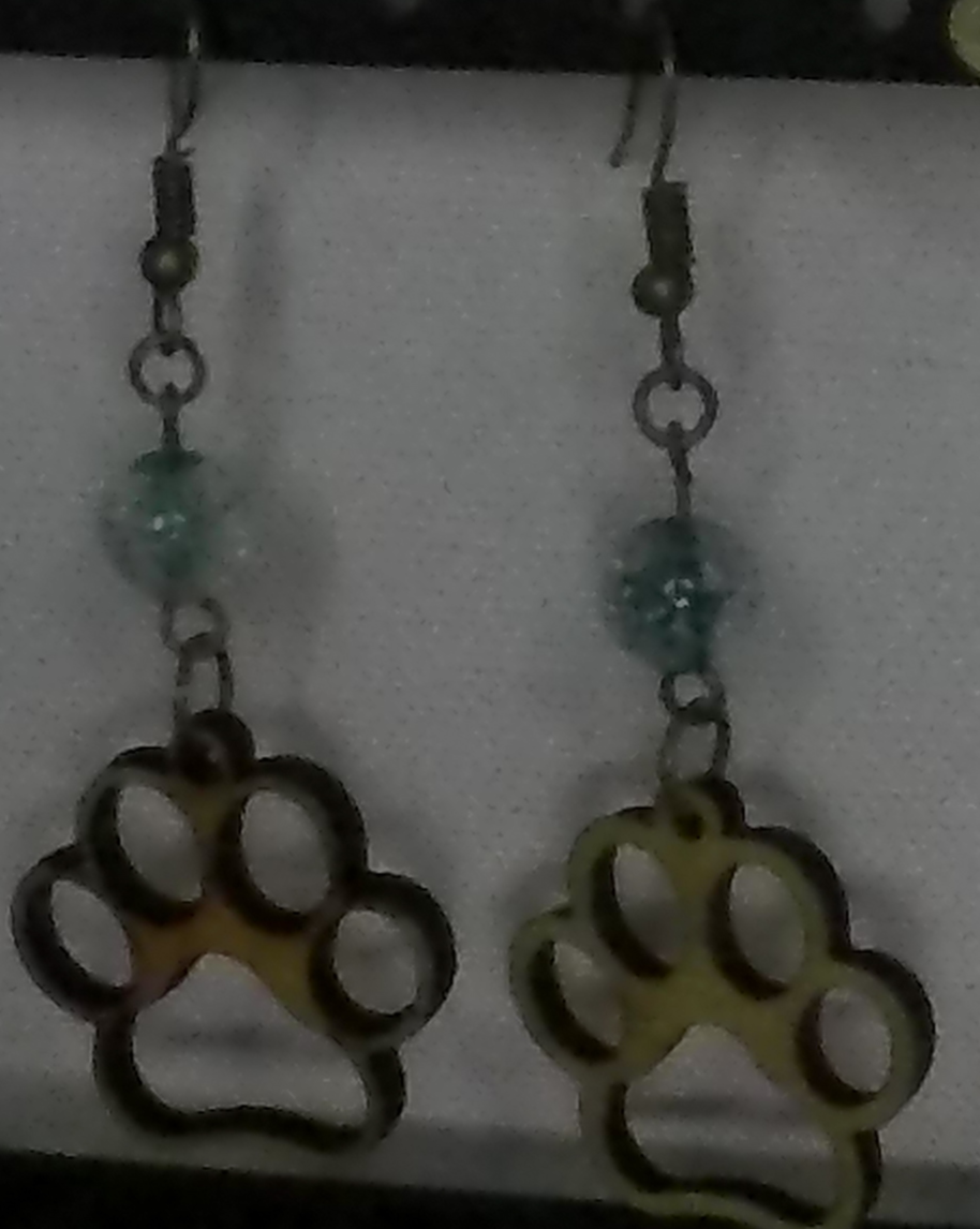 Small Paw w/Sea Green Wooden Earrings