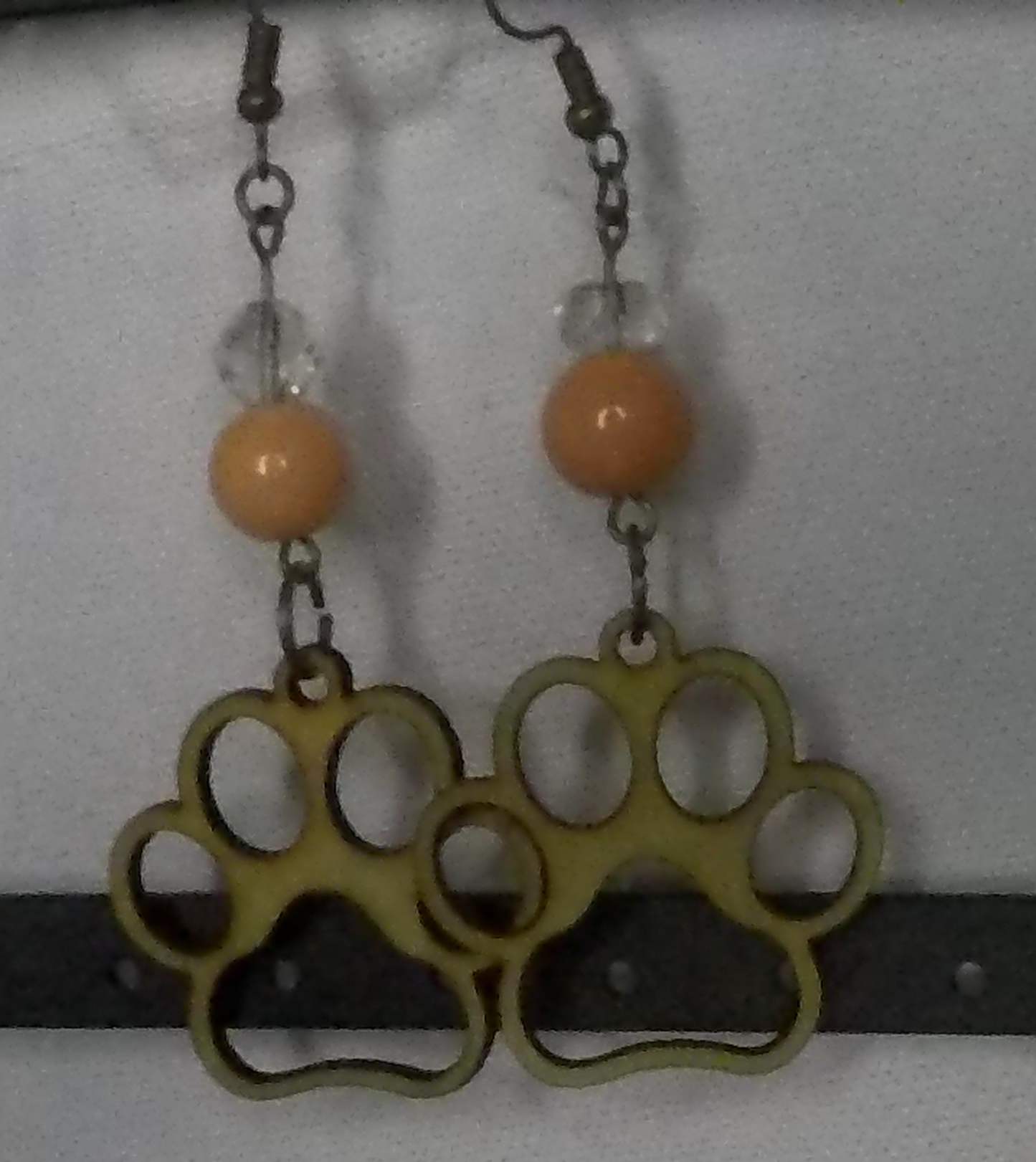 Small Paw w/Mustard Wooden Earrings