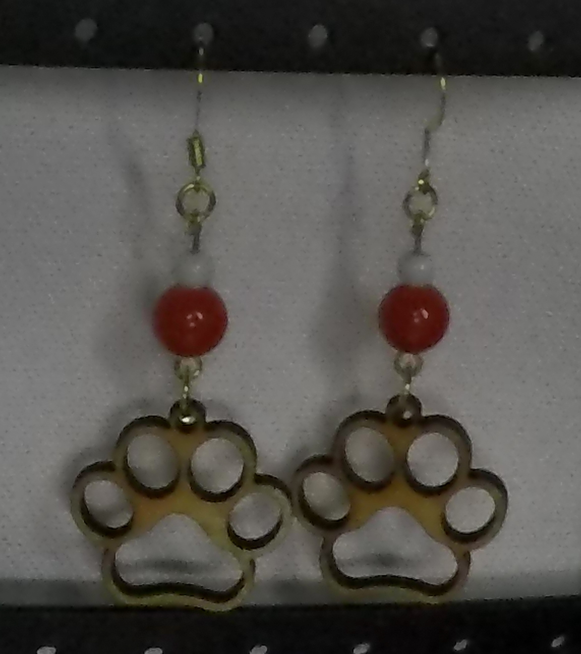 Small Paw w/Red Wooden Earrings