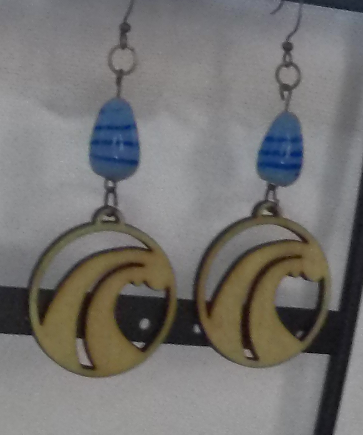 Double Wave w/Blue Wooden Earrings