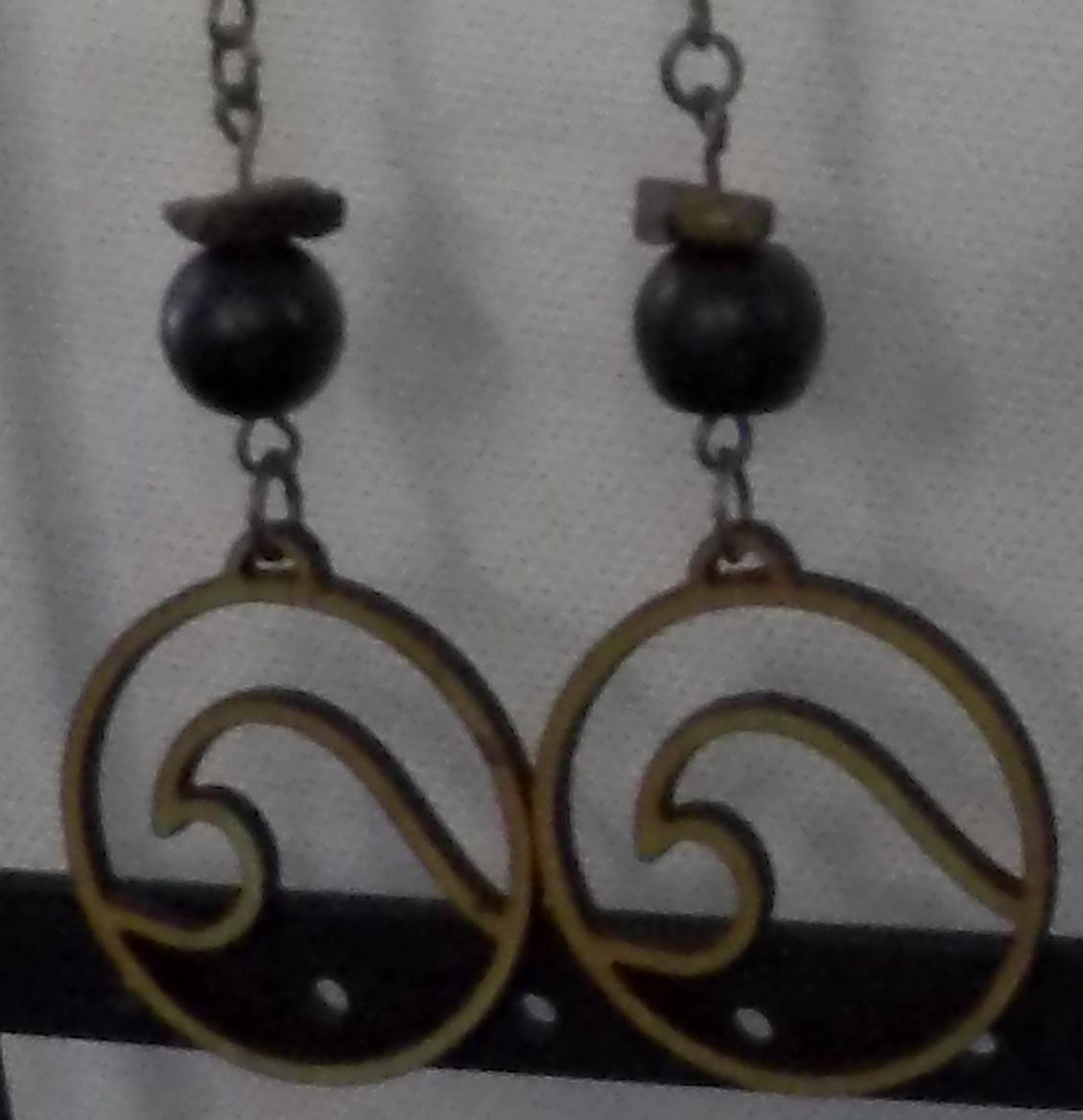 Wave w/Black Round Wooden Earrings